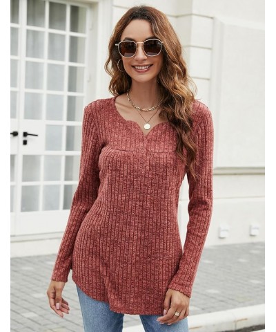 Women's Tunic Tops Fall Casual Long Puff Sleeve Shirts V Neck Plus Size Blouse Lightweight Sweaters Invisible Stripe Orange R...