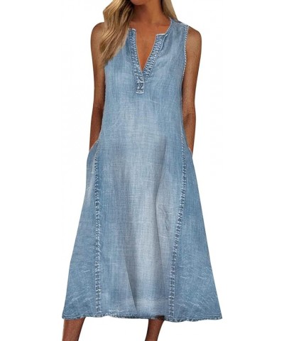 Women's Summer Sleeveless Denim Long Dress Casual Flowy Jean Sun Dresses with Pockets Plus Size Light Blue $18.89 Dresses