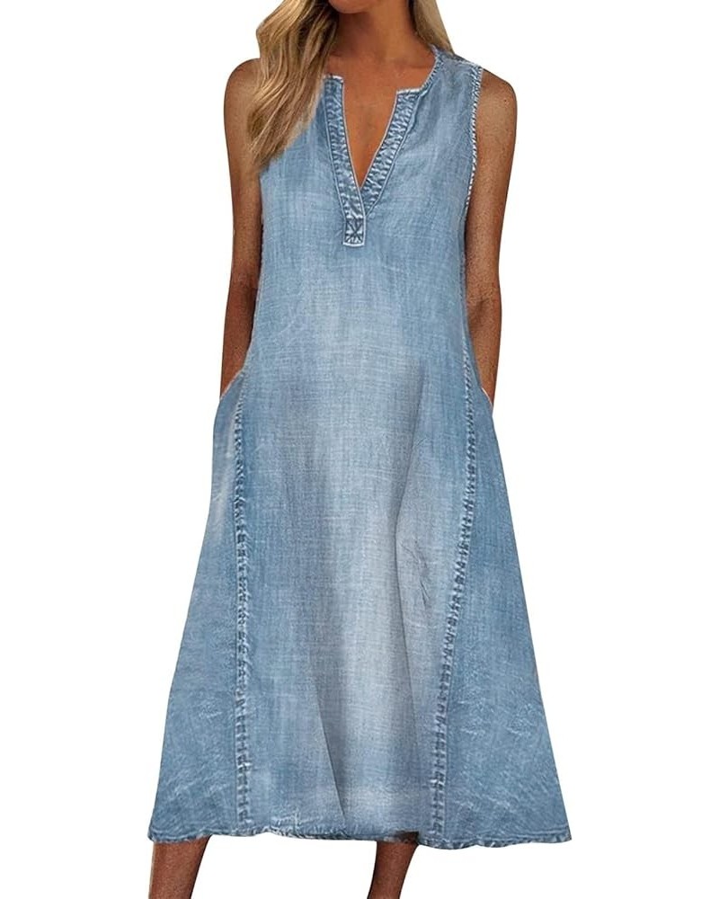 Women's Summer Sleeveless Denim Long Dress Casual Flowy Jean Sun Dresses with Pockets Plus Size Light Blue $18.89 Dresses