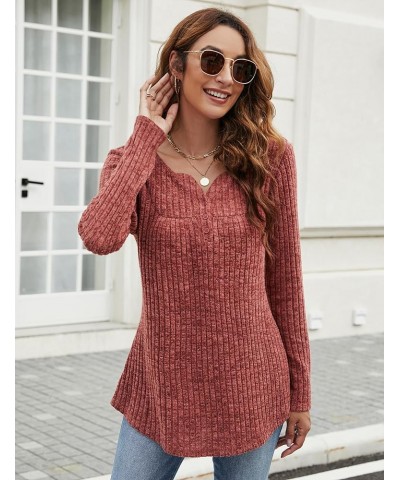 Women's Tunic Tops Fall Casual Long Puff Sleeve Shirts V Neck Plus Size Blouse Lightweight Sweaters Invisible Stripe Orange R...