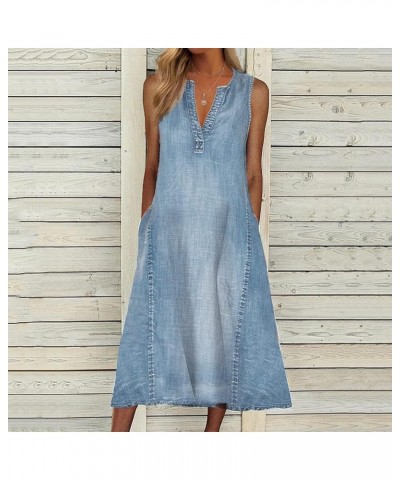 Women's Summer Sleeveless Denim Long Dress Casual Flowy Jean Sun Dresses with Pockets Plus Size Light Blue $18.89 Dresses