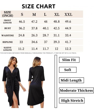 Twist Front Dress for Women Casual V Neck Midi Short Sleeve Bodycon Wedding Cocktail Dresses Black $14.49 Dresses