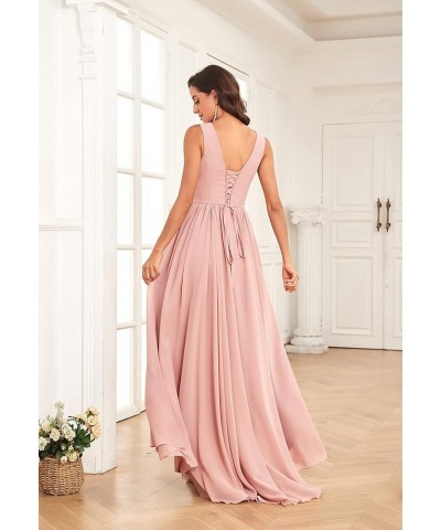 Women's V Neck Long Chiffon High Low Bridesmaid Dress with Pockets Corset Formal Evening Party Gown Plum $23.10 Dresses