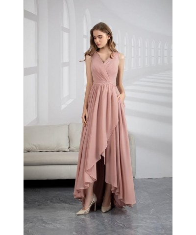 Women's V Neck Long Chiffon High Low Bridesmaid Dress with Pockets Corset Formal Evening Party Gown Plum $23.10 Dresses