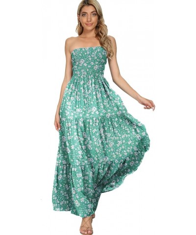 Women's Summer Boho Casual Maxi Long Dress Solid Color Strapless Party Beach Dress Green Floral $22.79 Dresses