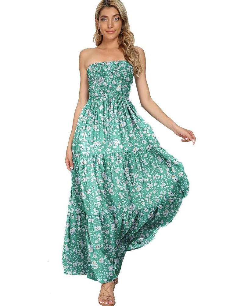 Women's Summer Boho Casual Maxi Long Dress Solid Color Strapless Party Beach Dress Green Floral $22.79 Dresses