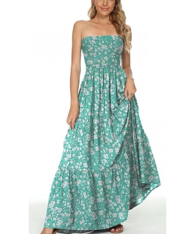 Women's Summer Boho Casual Maxi Long Dress Solid Color Strapless Party Beach Dress Green Floral $22.79 Dresses