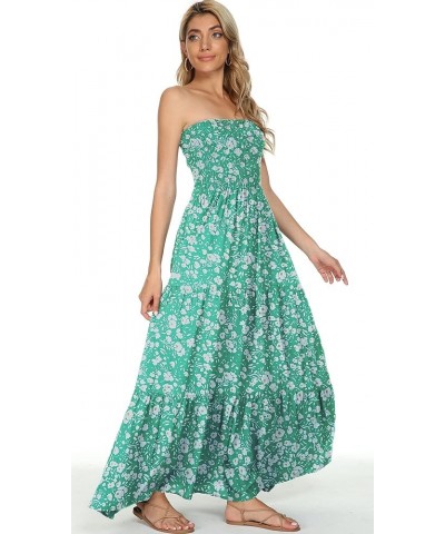 Women's Summer Boho Casual Maxi Long Dress Solid Color Strapless Party Beach Dress Green Floral $22.79 Dresses