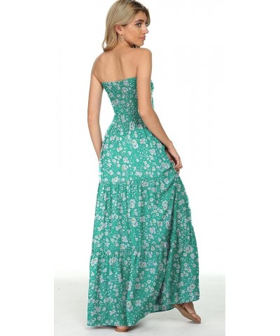 Women's Summer Boho Casual Maxi Long Dress Solid Color Strapless Party Beach Dress Green Floral $22.79 Dresses