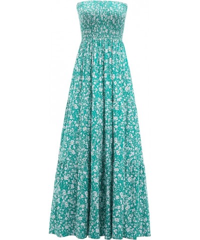 Women's Summer Boho Casual Maxi Long Dress Solid Color Strapless Party Beach Dress Green Floral $22.79 Dresses