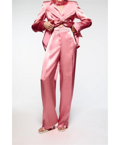 Women's Clothing Bow Silk Suit Jacket Satin High Waist Loose Wide Leg Trousers Suit E1 $48.30 Suits