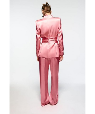 Women's Clothing Bow Silk Suit Jacket Satin High Waist Loose Wide Leg Trousers Suit E1 $48.30 Suits