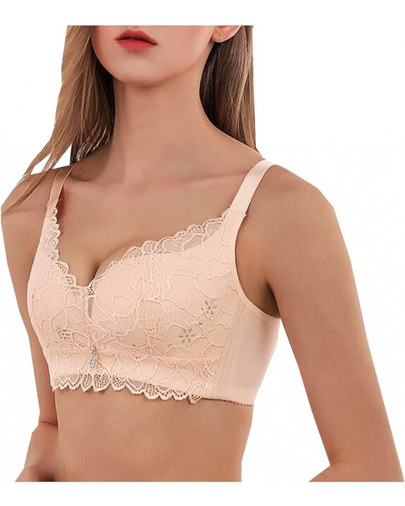 Women's Lingerie Solid Color Lace No Steel Bra Lace Sleep Plus Size Lounge for Sex Naughty Play Beige $10.99 Lingerie