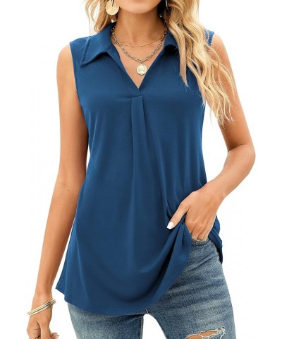 Sleeveless Tops for Women - Summer V Neck Casual Tank Tops Loose Solid Collar Polo Shirts Navy Blue $11.75 Tanks