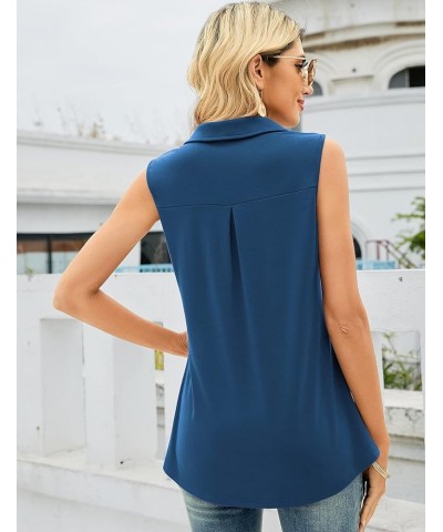 Sleeveless Tops for Women - Summer V Neck Casual Tank Tops Loose Solid Collar Polo Shirts Navy Blue $11.75 Tanks