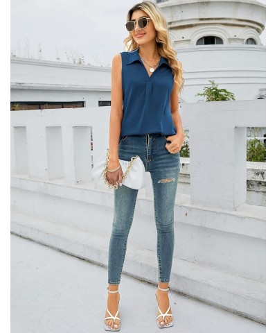 Sleeveless Tops for Women - Summer V Neck Casual Tank Tops Loose Solid Collar Polo Shirts Navy Blue $11.75 Tanks