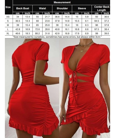 2023 Women's Bodycon Dress Short Sleeve Tied Cut Out Ruched Mini Club Party Summer Dresses XS-XXL A Red $15.07 Dresses