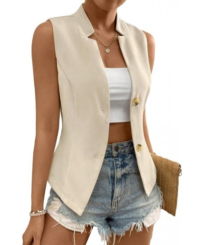 Women's Waistcoat Vest V Neck Sleeveless Button Front Summer Casual Blazer Jackets Plain Apricot $13.44 Vests