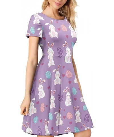 Sunflower Dress for Women Butterfly Floral Dresses A-Line Summer Short Sleeve Sundress Crewneck Plus Midi Dress Easter Bunny ...