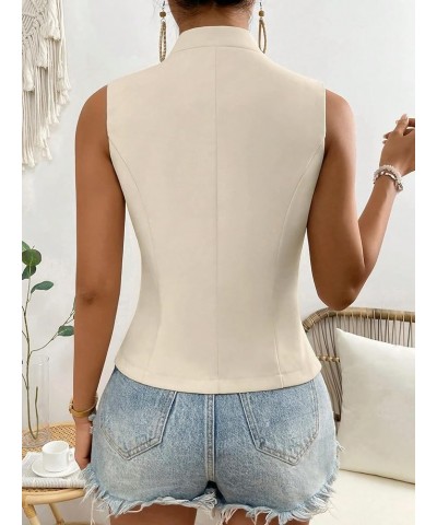 Women's Waistcoat Vest V Neck Sleeveless Button Front Summer Casual Blazer Jackets Plain Apricot $13.44 Vests