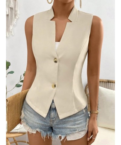 Women's Waistcoat Vest V Neck Sleeveless Button Front Summer Casual Blazer Jackets Plain Apricot $13.44 Vests