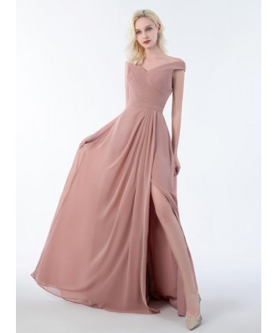 Bridesmaid Dresses Off Shoulder Chiffon - Pleated Formal Evening Dress with Slit Hot Pink $34.64 Dresses