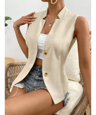 Women's Waistcoat Vest V Neck Sleeveless Button Front Summer Casual Blazer Jackets Plain Apricot $13.44 Vests