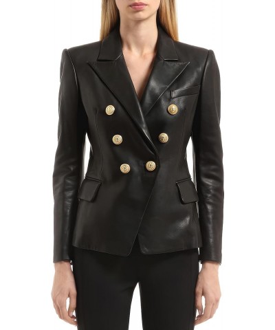 Women’s Black Genuine Sheepskin Notched Collar Outfit Smooth Business Formal Office Coat Leather Blazer $81.60 Coats