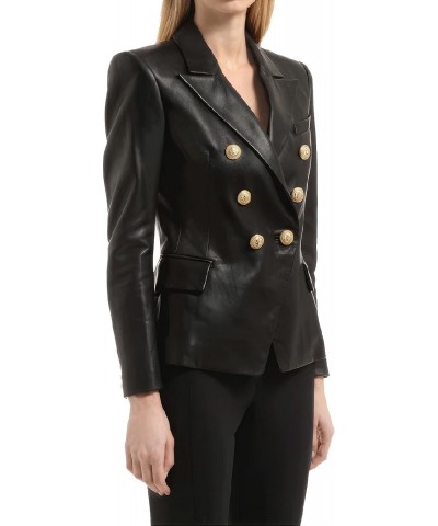 Women’s Black Genuine Sheepskin Notched Collar Outfit Smooth Business Formal Office Coat Leather Blazer $81.60 Coats