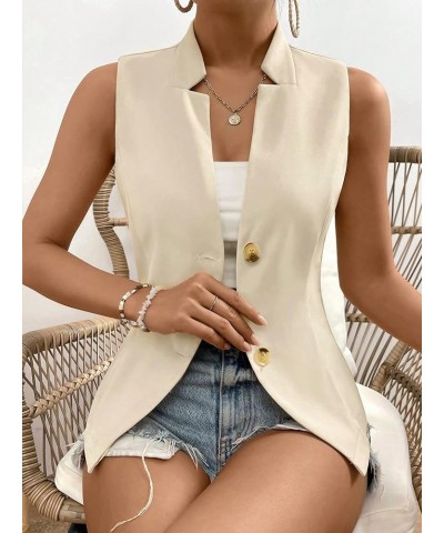 Women's Waistcoat Vest V Neck Sleeveless Button Front Summer Casual Blazer Jackets Plain Apricot $13.44 Vests