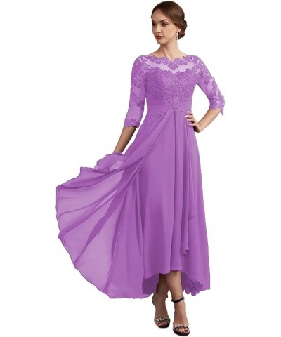 Women Long Floral Lace Chiffon Mother of Bride Dresses A-line Pleated Formal Party Evening Gown Lilac $28.52 Dresses