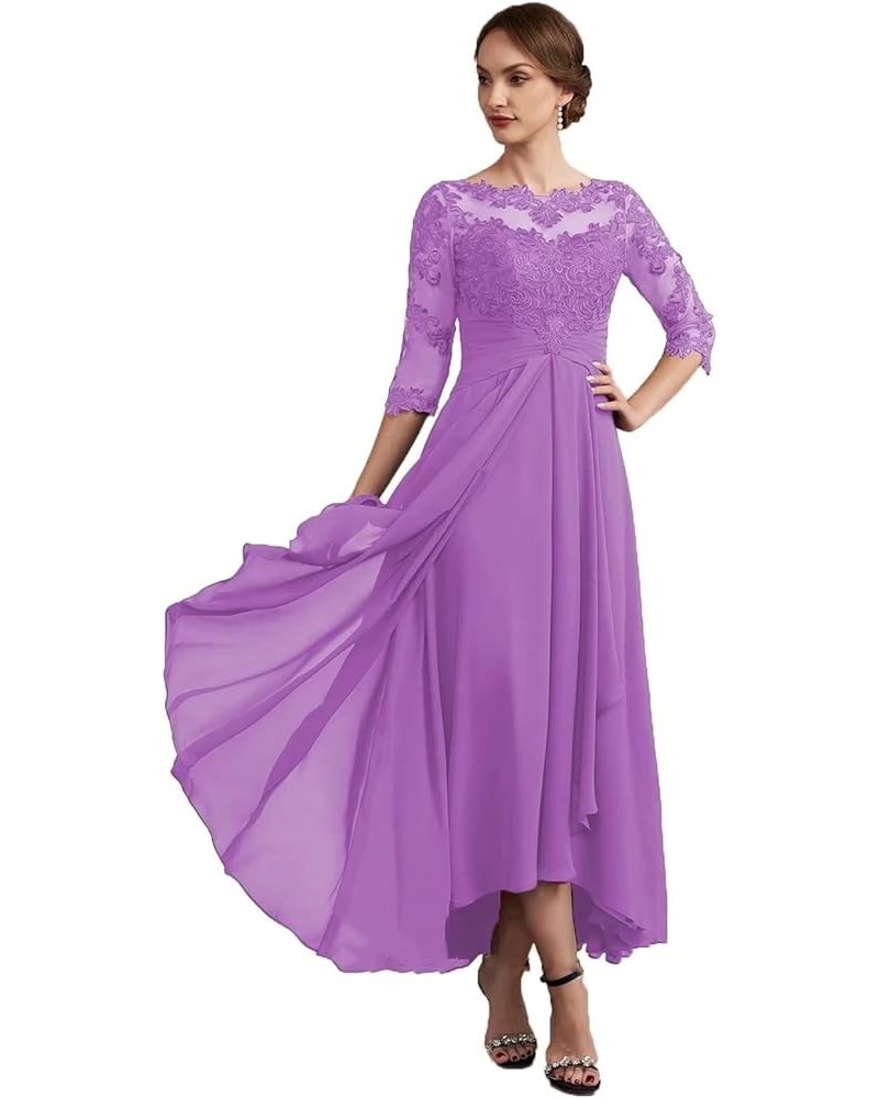 Women Long Floral Lace Chiffon Mother of Bride Dresses A-line Pleated Formal Party Evening Gown Lilac $28.52 Dresses