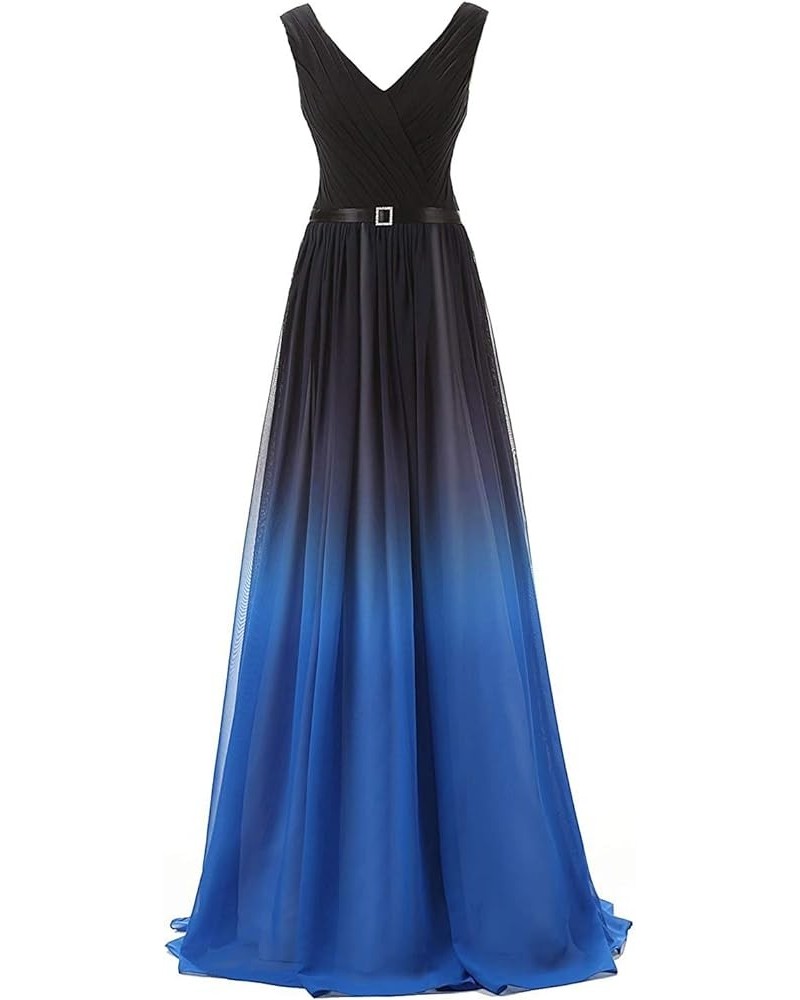 Long A Line Beaded Gradient Ombre Chiffon Formal Prom Evening Dresses V Neck Blue $49.00 Dresses