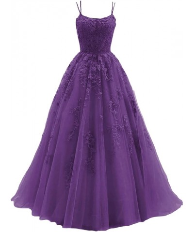 Women's Prom Dresses Sexy Long Lace Appliques Spaghetti Straps Tulle A-Line Formal Party Evening Gowns Dusty Purple $52.24 Dr...