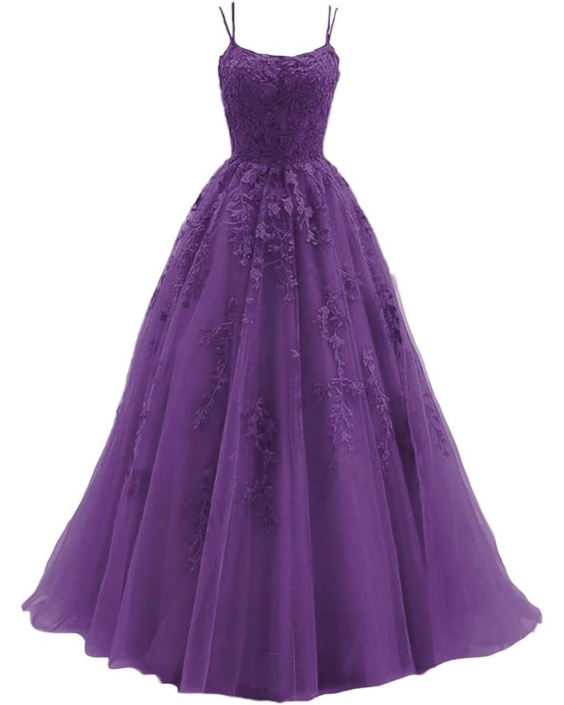 Women's Prom Dresses Sexy Long Lace Appliques Spaghetti Straps Tulle A-Line Formal Party Evening Gowns Dusty Purple $52.24 Dr...