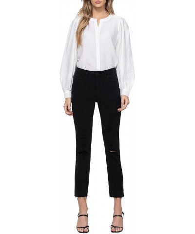 Flying Monkey - Lani Medium- High Rise Clean Cut & Fray Hem Detail Crop Straight Jeans - Y3118BK Black $43.22 Jeans