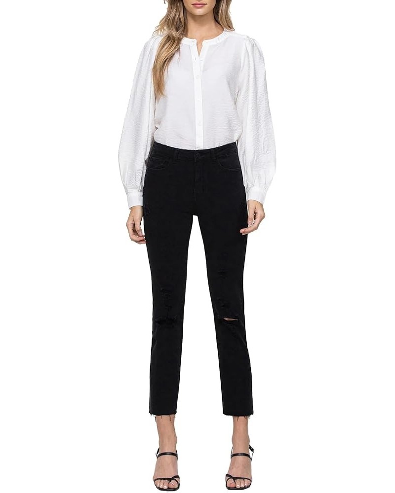 Flying Monkey - Lani Medium- High Rise Clean Cut & Fray Hem Detail Crop Straight Jeans - Y3118BK Black $43.22 Jeans