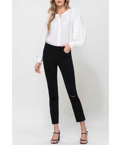 Flying Monkey - Lani Medium- High Rise Clean Cut & Fray Hem Detail Crop Straight Jeans - Y3118BK Black $43.22 Jeans