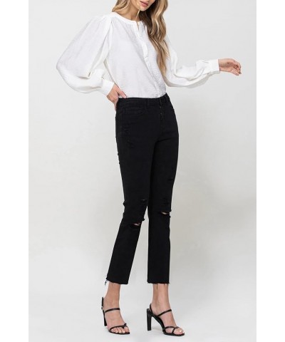 Flying Monkey - Lani Medium- High Rise Clean Cut & Fray Hem Detail Crop Straight Jeans - Y3118BK Black $43.22 Jeans