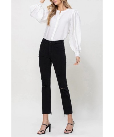 Flying Monkey - Lani Medium- High Rise Clean Cut & Fray Hem Detail Crop Straight Jeans - Y3118BK Black $43.22 Jeans