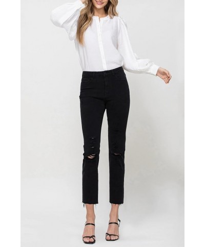 Flying Monkey - Lani Medium- High Rise Clean Cut & Fray Hem Detail Crop Straight Jeans - Y3118BK Black $43.22 Jeans