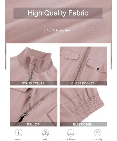 Women's Cropped Bomber Jackets Lightweight Zip Up Stand Collar Long Sleeve Short Jacket with Pockets Pink $19.88 Jackets