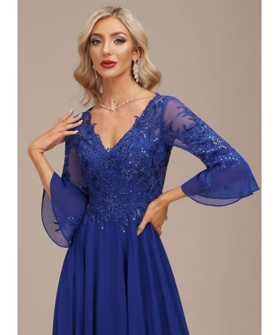 Women's V Neck Long Sleeve Mother of The Bride Dresses with Pockets Chiffon Aline Formal Evening Gowns with Pockets Dusty Ros...