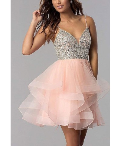 Women's Short Prom Dress Beaded Tulle Spaghetti Strap Cocktail Dresses Homecoming Dress for Teens Dusty Rose $31.71 Dresses