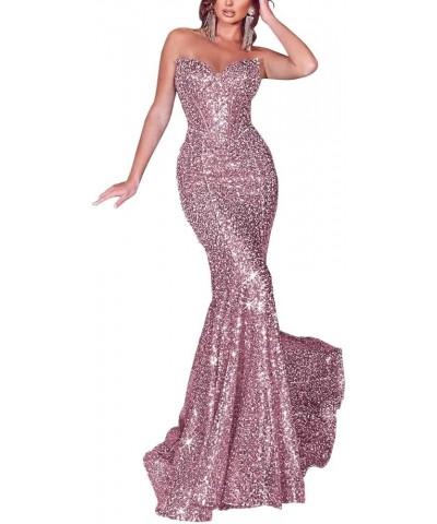 Sequins Prom Dress Long Corset Formal Evening Party Gowns Sparkly Mermaid V-Neck Homecoming Dress for Women Dusty Rose $36.66...