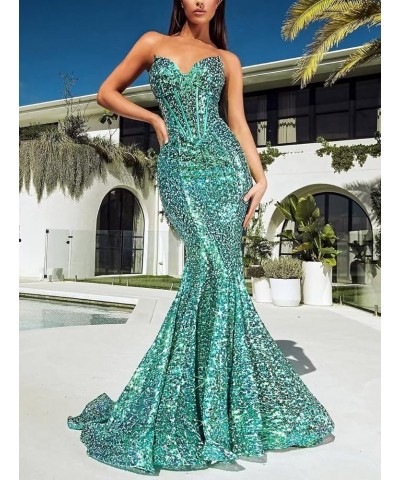 Sequins Prom Dress Long Corset Formal Evening Party Gowns Sparkly Mermaid V-Neck Homecoming Dress for Women Dusty Rose $36.66...