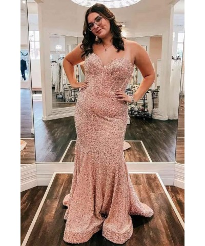 Sequins Prom Dress Long Corset Formal Evening Party Gowns Sparkly Mermaid V-Neck Homecoming Dress for Women Dusty Rose $36.66...