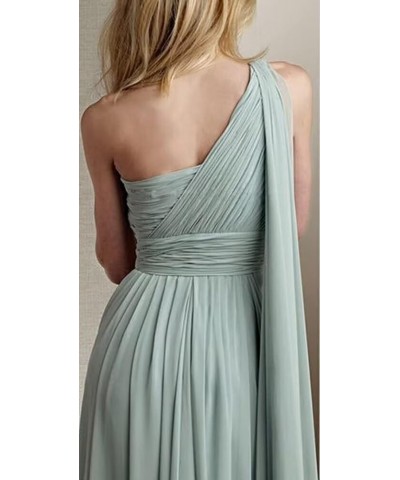 One Shoulder Chiffon Bridesmaid Dress with Pockets Long Slit Pleated Maid of Honor Dress A Line for Wedding ZD18 White $27.53...