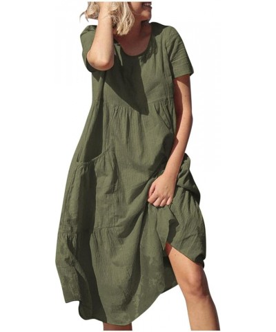 Women Summer Boho Solid A-Line Dress Hollow Out Splice 3/4 Sleeve Mid-Long Dresses B-green $7.13 Dresses