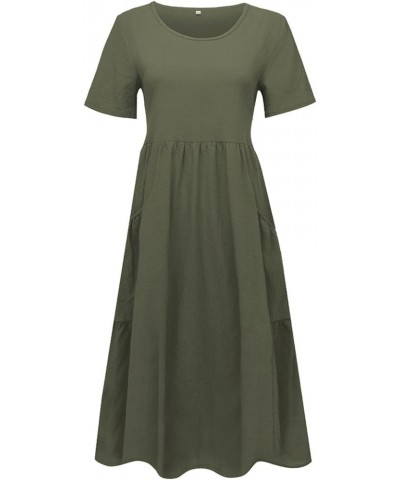 Women Summer Boho Solid A-Line Dress Hollow Out Splice 3/4 Sleeve Mid-Long Dresses B-green $7.13 Dresses